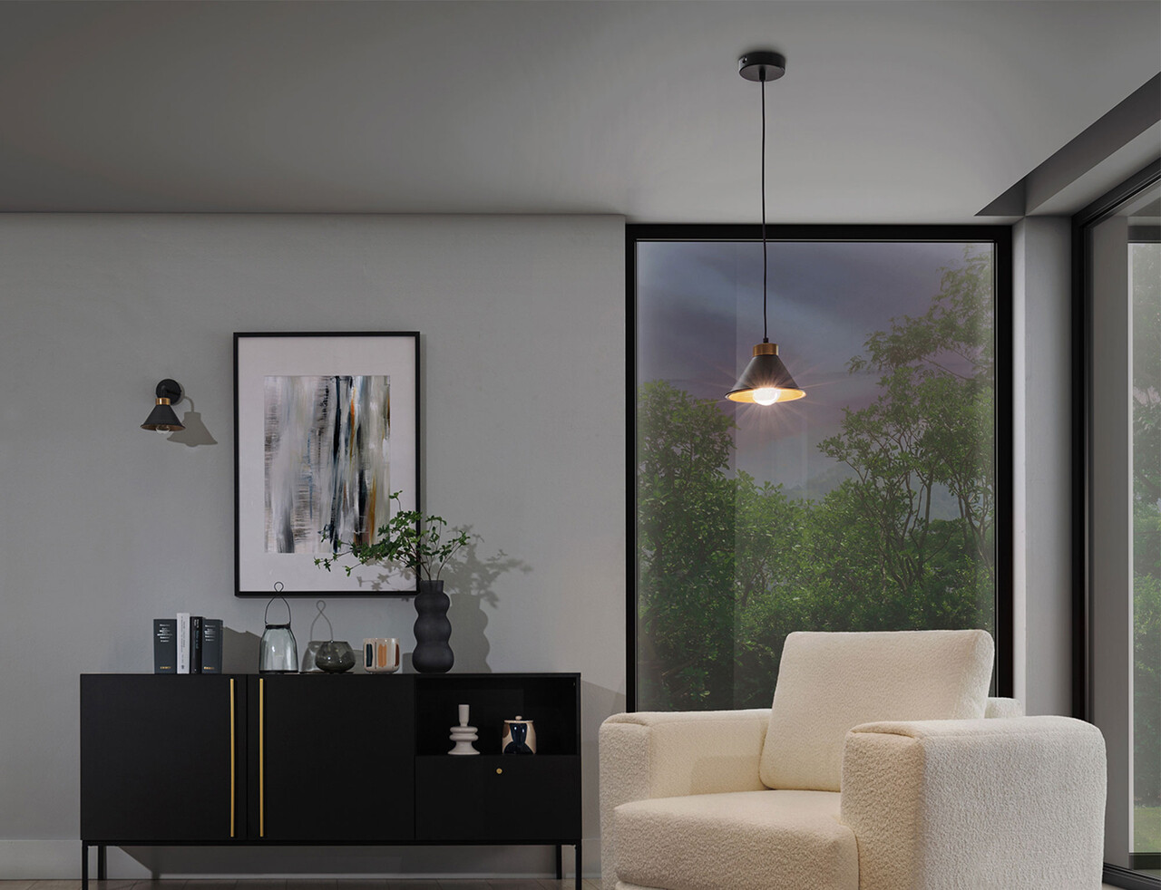 Lustra ELTAP, Detmer, 17x110 cm, 1xE27, 15W, otel, negru/auriu - imagine 6